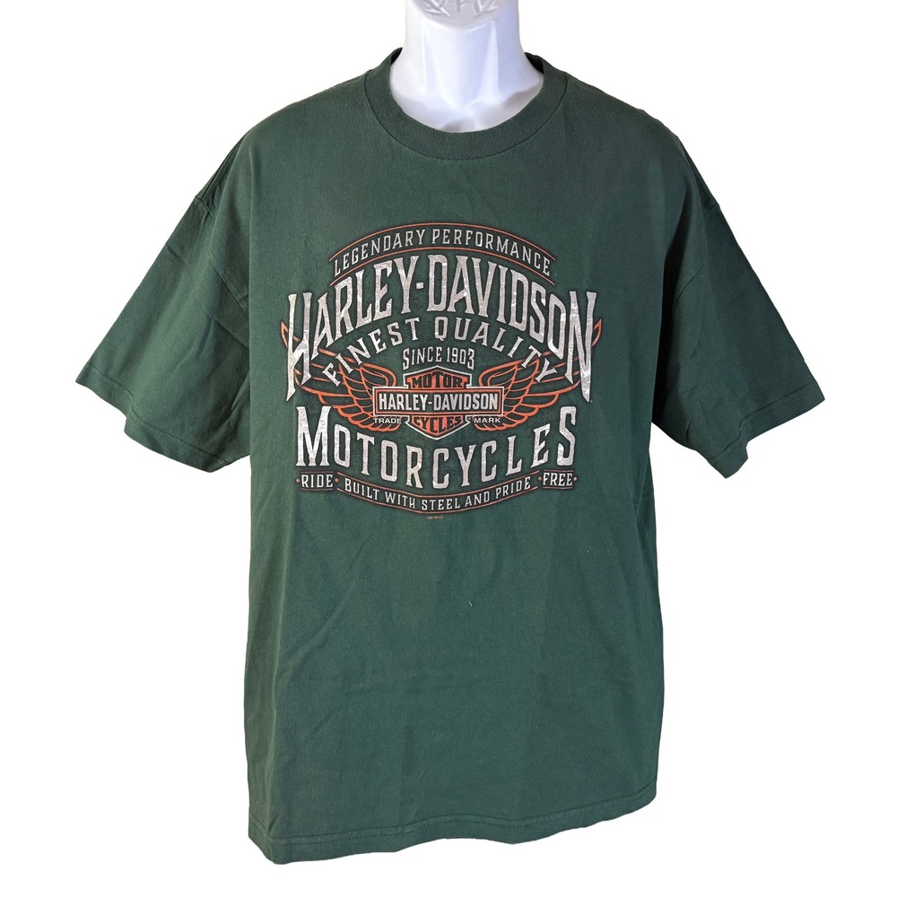 Harley-Davidson T-Shirt Mens XL Green Dallas Texas Train Graphic Bravado Cotton